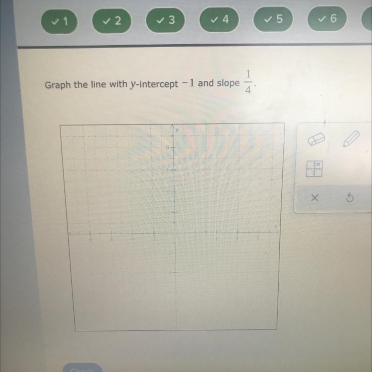 Graph the line with y intercept -1 and slope 1/4-example-1