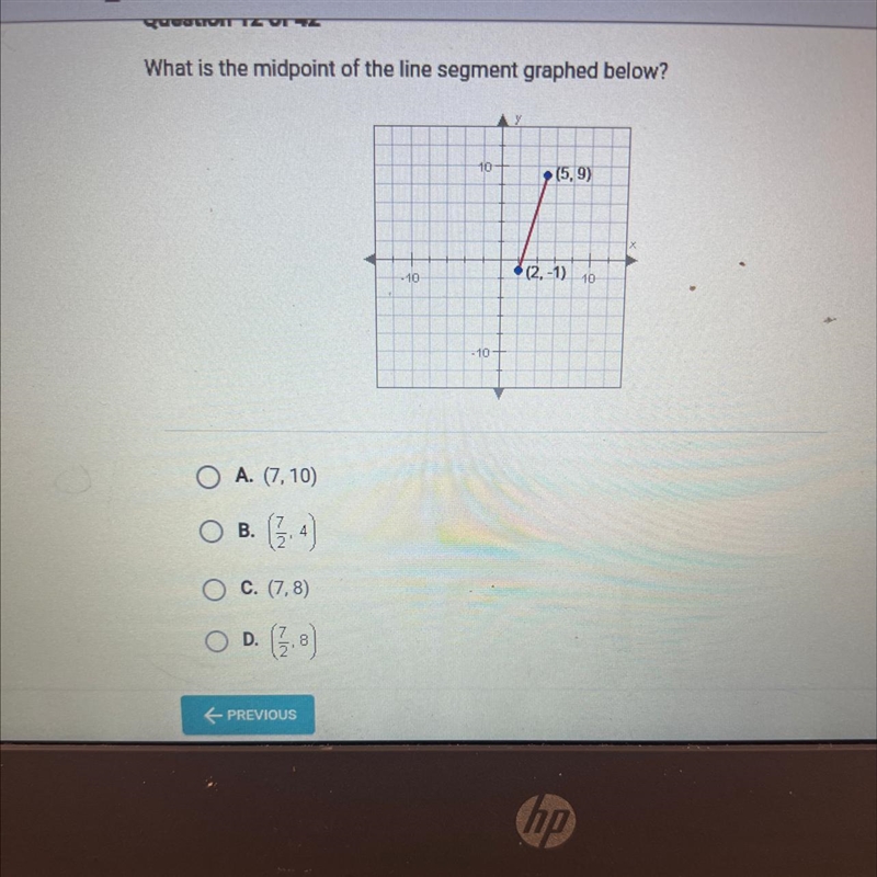 What is the midpoint of the line segment graphed below?10-(5,9)-10-10-(2,-1)10-example-1