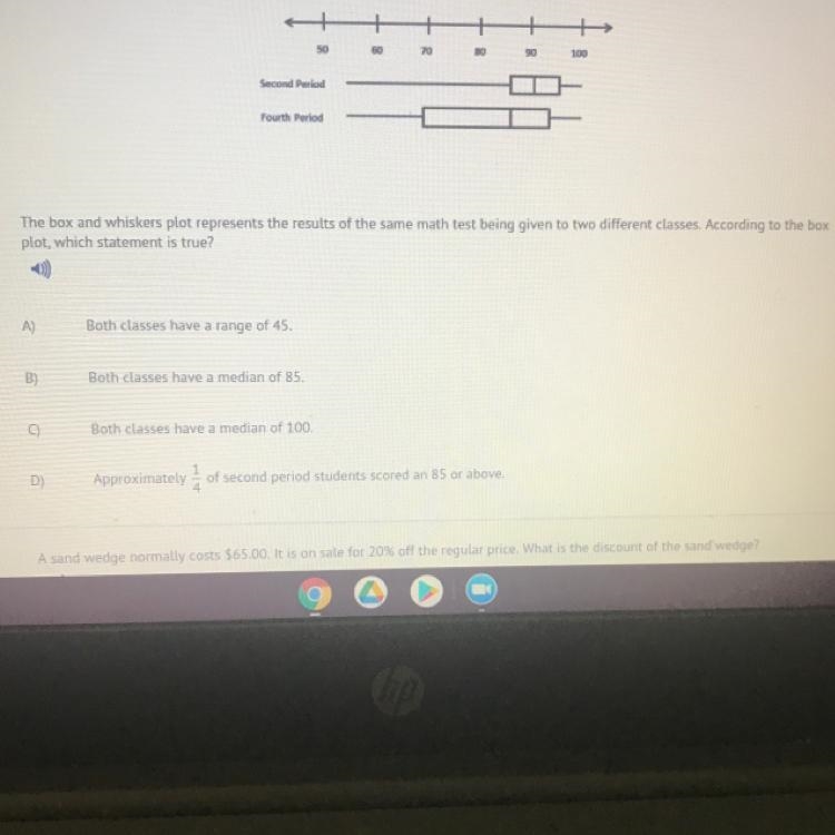 The box and whiskers plots represent the result of the same math test Being giving-example-1