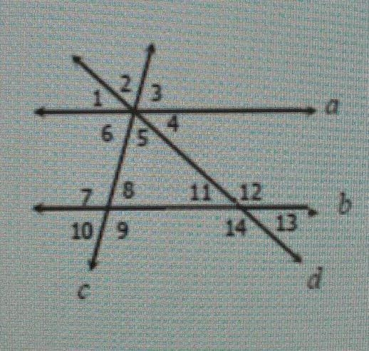 If a || b, m<2=63°, and m<9=105°, find the missing measure of m<14=?-example-1