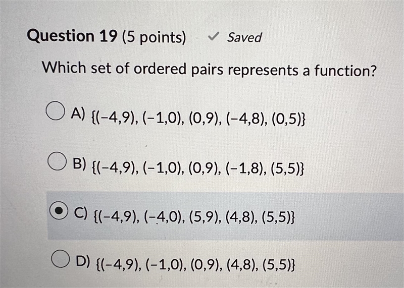 What set of ordered pairs represents a function? Also don’t mind my answer pls. I-example-1