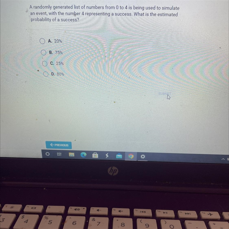 A randomly generated list of numbers from 0 to 4 is being used to simulatean event-example-1