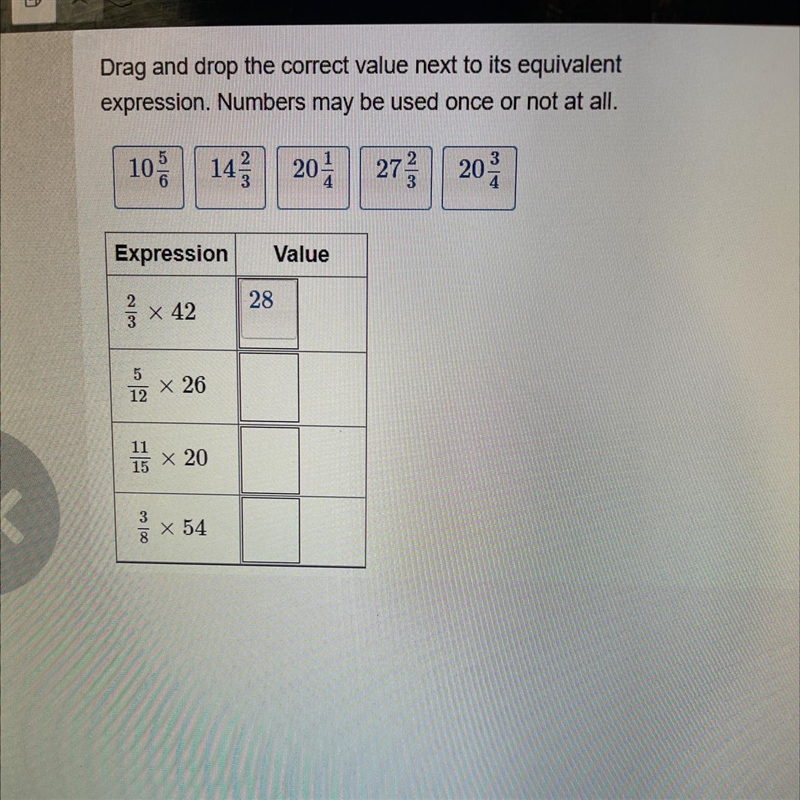 Drag and drop the correct value next to its equivalent expression number maybe use-example-1