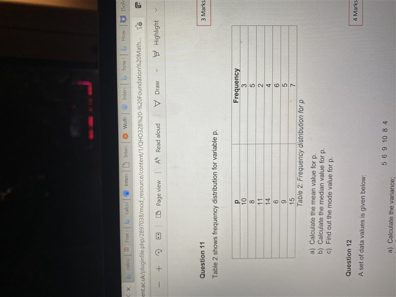 Table 2 shows frequency distribution for variable p.Table 2: Frequency distribution-example-1