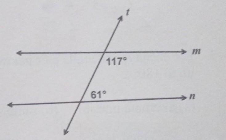 10. In the diagram at the right, lines m and n are crossed by t. (a) How can you tell-example-1