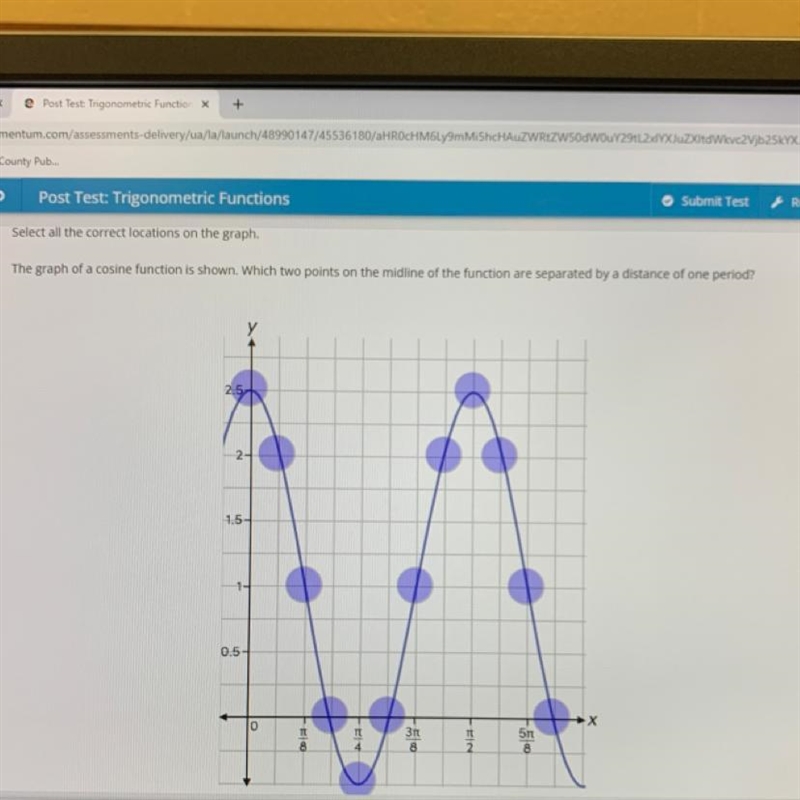 Which two points on the midline function are separated by a distance of on period-example-1