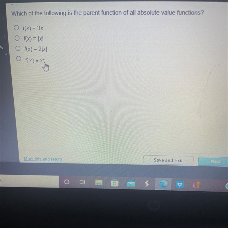 Which of the following is the parent function of all absolute value functions?• f-example-1