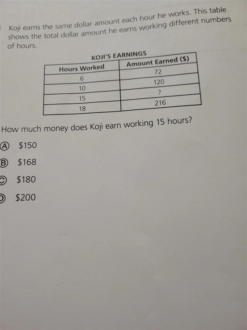 3 Koji earns the same dollar amount each hour he works. This table shows the total-example-1