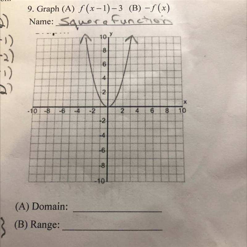 Given the graph of a function f. Identify function by name. Then graph the indicated-example-1