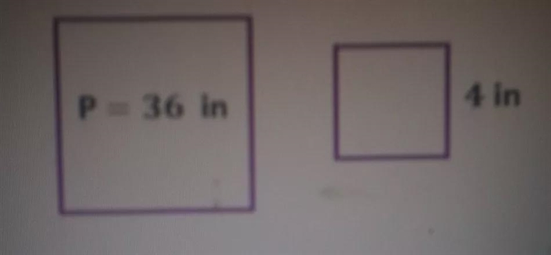 a square has a perimeter of 36 in in a smaller square has a side length of 4 in. what-example-1