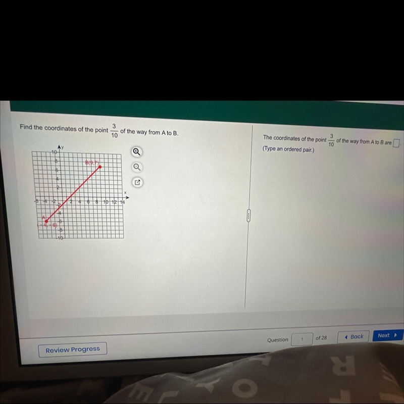 Find the coordinates of the point 3/10 of the way from A to B. The coordinates of-example-1