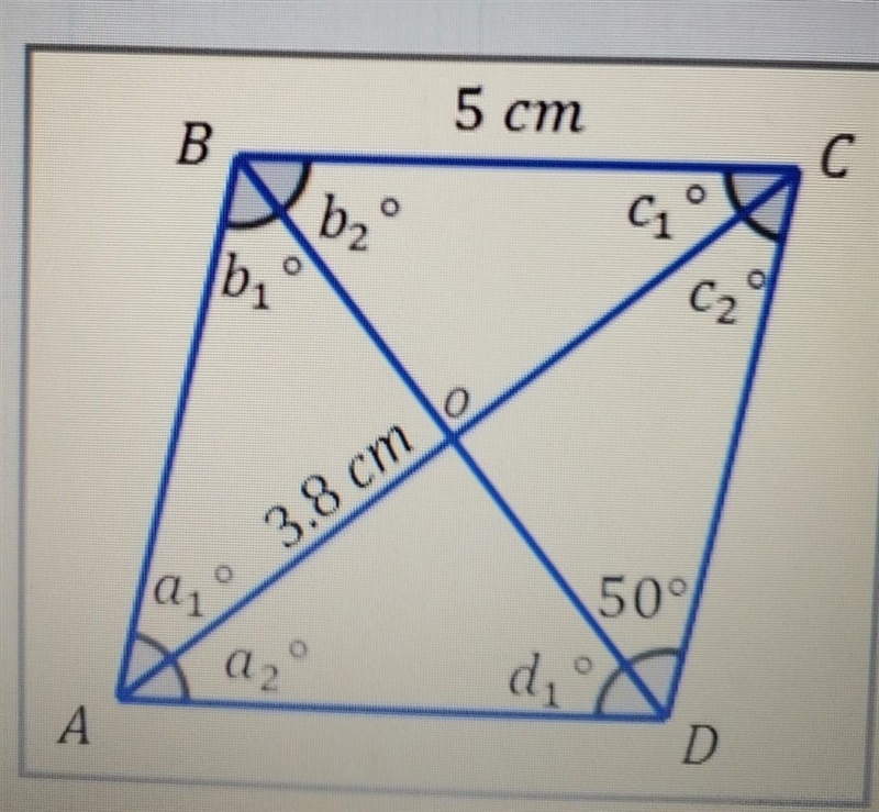 Parallelogram ABCD is a rhombus. Side BC = 5 cm and segment AO = 3.8 cm. What is the-example-1