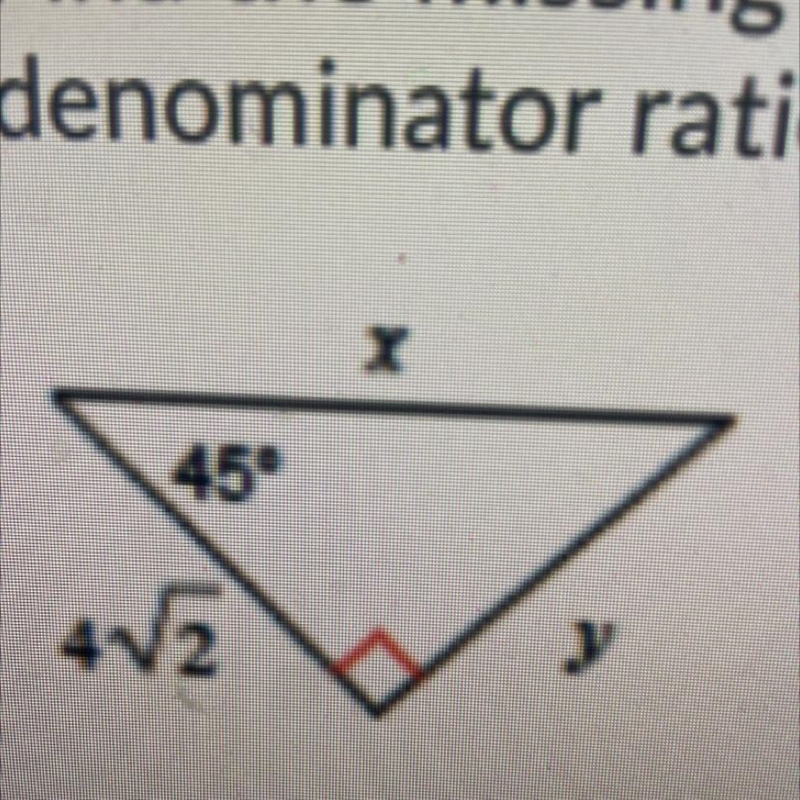 Find the missing side lengths. Answers are in simplest radical form with the denominator-example-1