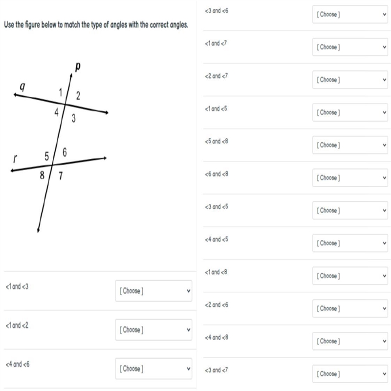 Use the figure below to match the type of angles with the correct type of angles.Answer-example-1