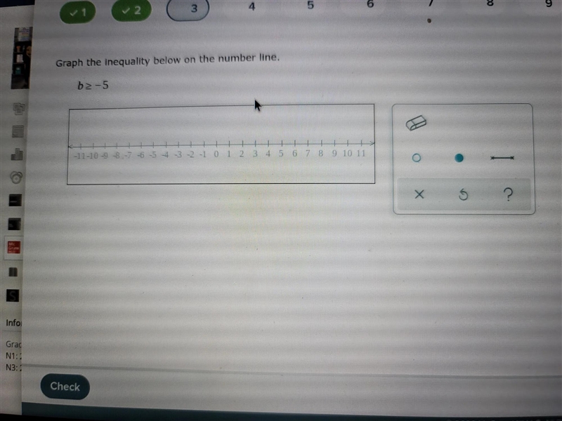 Graph the inequality below on the number line. b is less than or equal to a -5-example-1