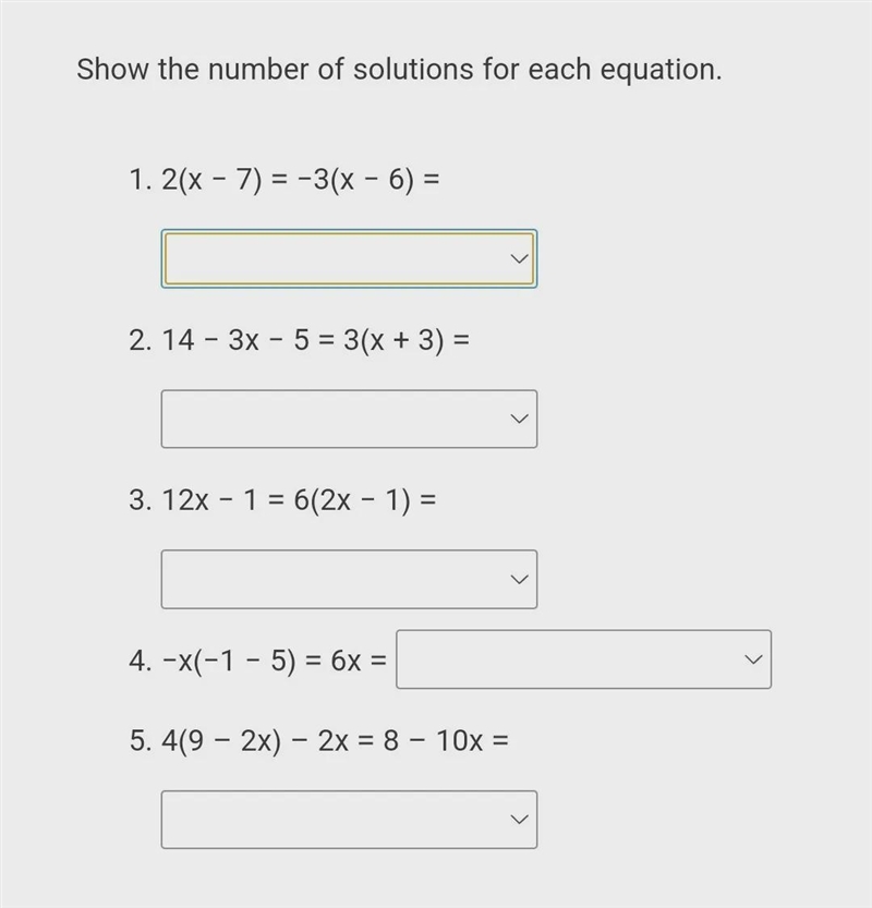 Need help with this problem One solutionNo solutions Infinitely many solutions-example-1