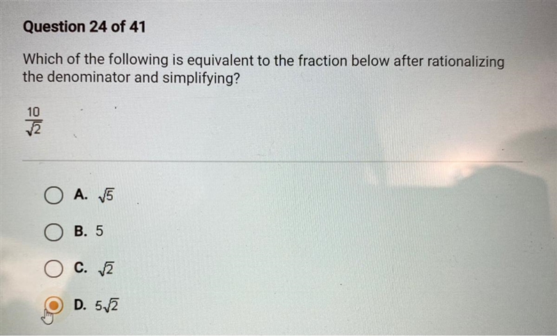 which of the following is equivalent to the fraction below after rationalizing the-example-1