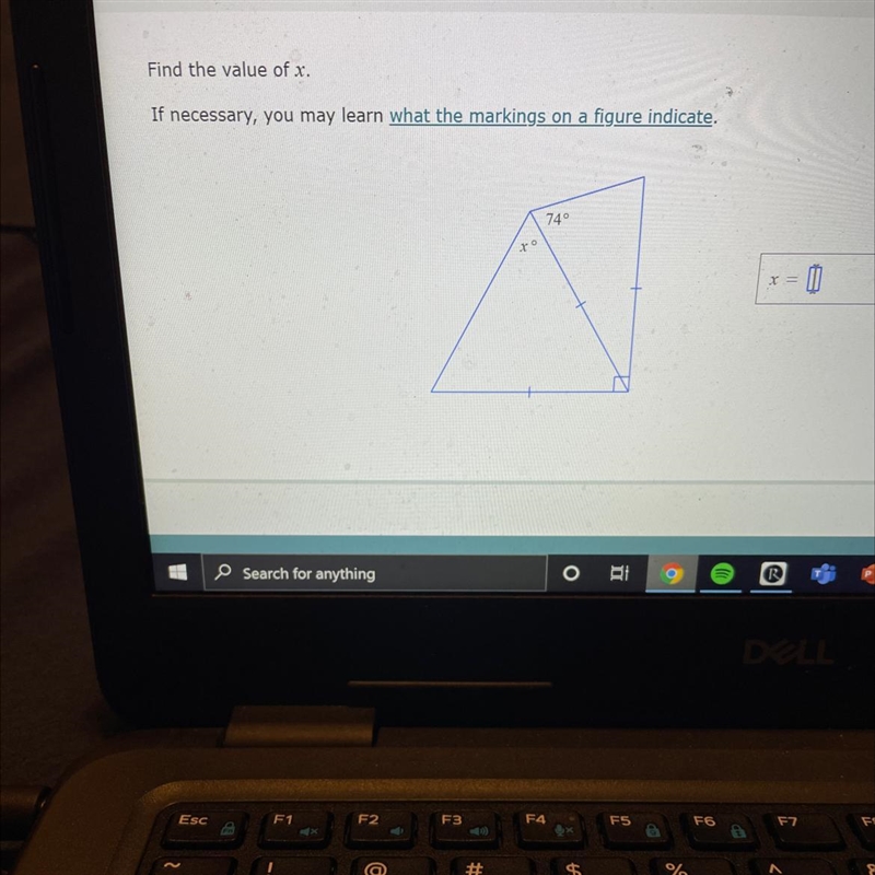 Find the value of x.If necessary, you may learn what the markings on a figure indicate-example-1