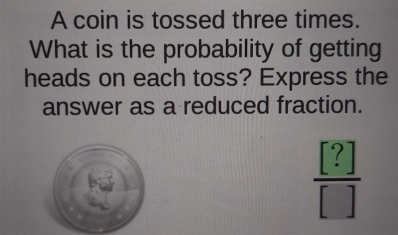 A coin is tossed three times. What is the probability of getting heads on each toss-example-1