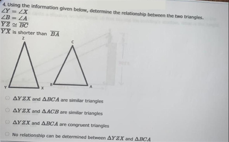 Using the information given below, determine the relationship between the two triangles-example-1