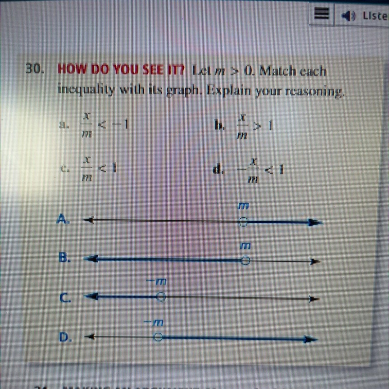 Let m>0. match each inequality with its graph. Explain your reasoning.-example-1