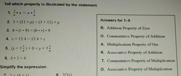 Tell which property is illustrated by the statement. 1 Y = x. = 4 Answer 2. 3+ (11 + p-example-1