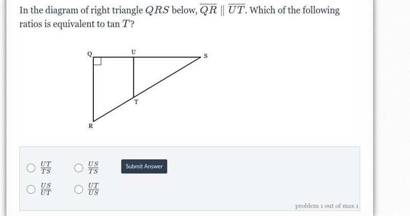 Which of the following ratios is equivalent to Tangent T?-example-1