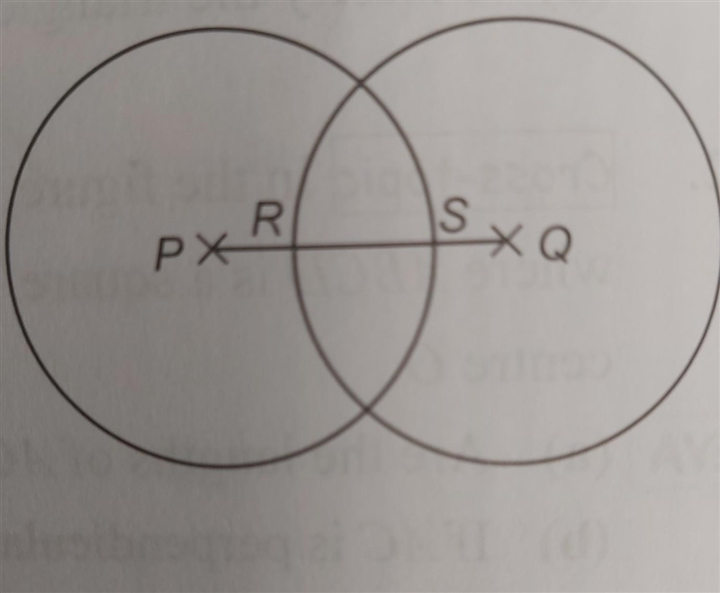 The figure shows two circles with radii 3 cm, centred at P and Q respectively. The-example-1