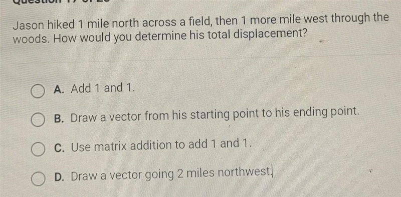 Jason hiked 1 mile north across a field, then 1 more mile west through the woods. How-example-1