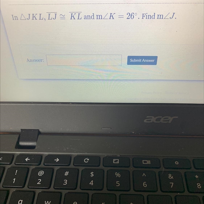 In JKL, LJ K L and mZK = 26Find mZJ.-example-1