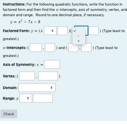 Instructions: For the following quadratic functions, write the function in factored-example-2