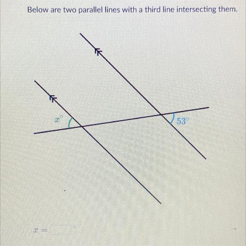 Below are two parallel lines with a third line intersecting them.53-example-1