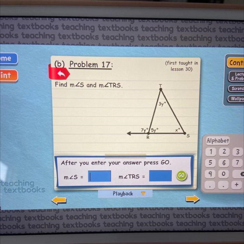 Find the measure of angle S and angle TRS pls help-example-1