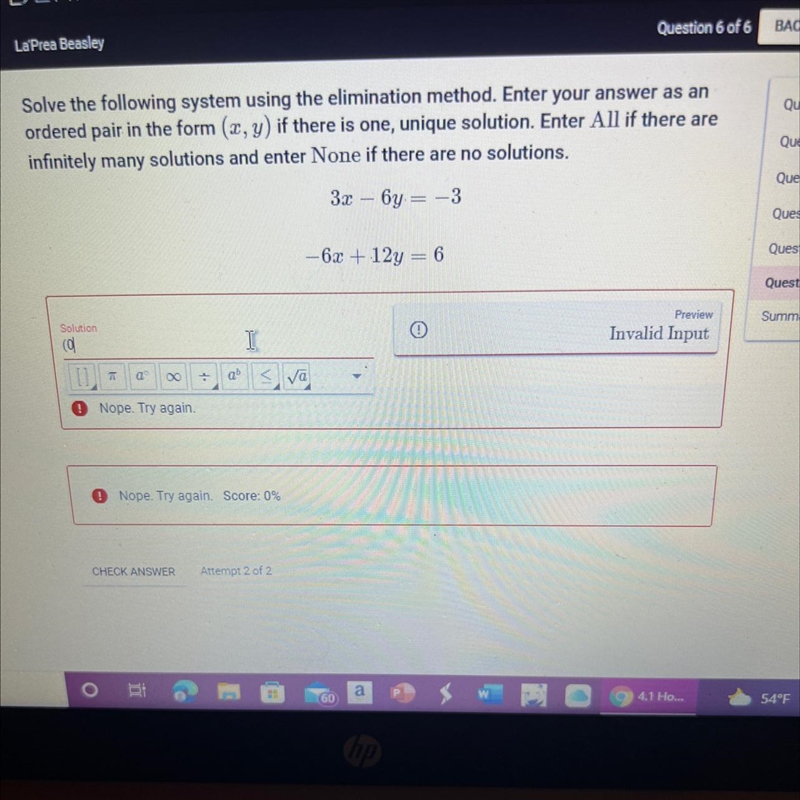 Solve the following system using the elimination method. Enter your answer as anordered-example-1