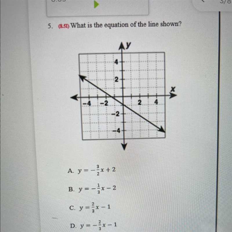 5. (8.51) What is the equation of the line shown? HELP PLEASE!!-example-1