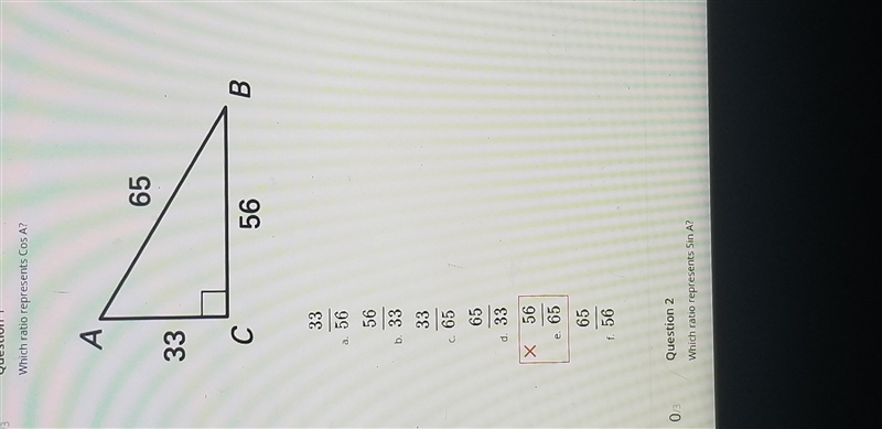 Which ratio represents Cos A?-example-1