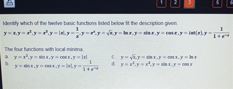 Identify which of the twelve basic functions listed below fit the description given-example-1