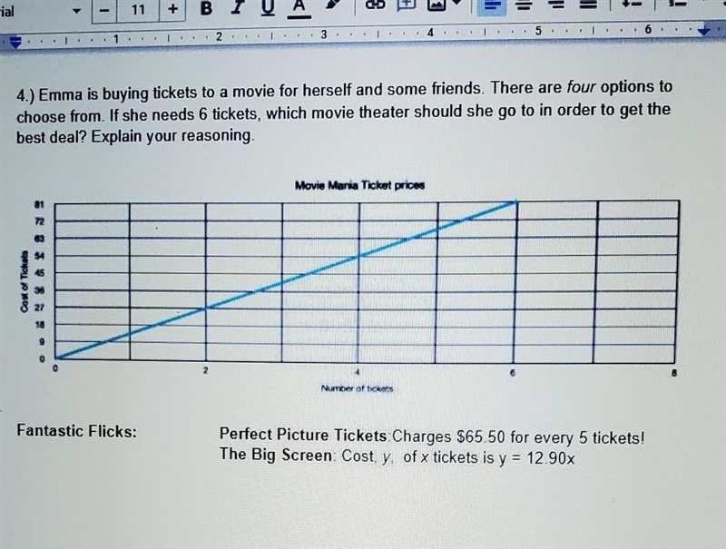 Emma is buying tickets to a movie for Earth self and some friends there are four options-example-1