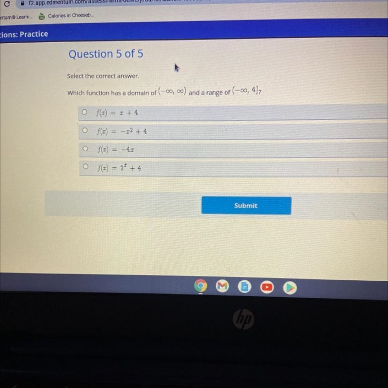 Select the correct answer.Which function has a domain of (-infinity,infinity ) and-example-1