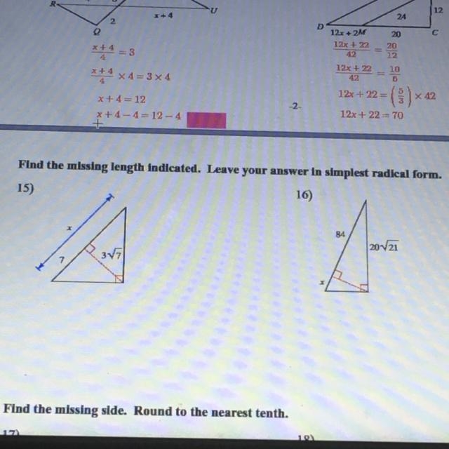 Find the missing length indicated. Leave your answer in simplest radical form.Please-example-1