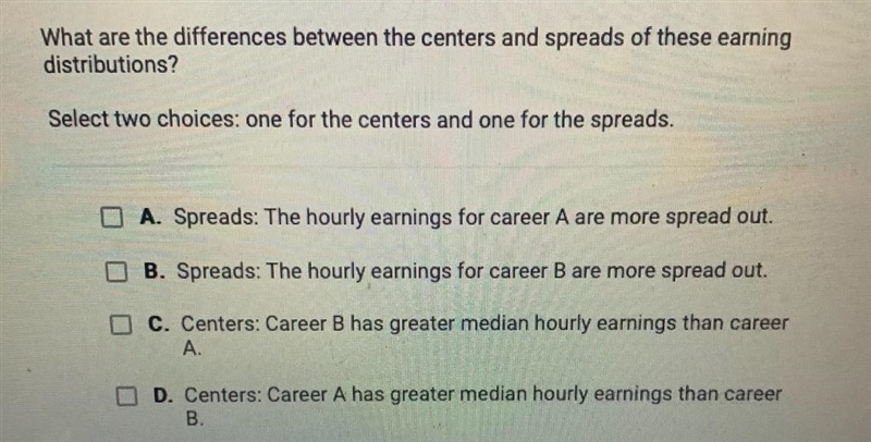 These dot plots show hourly earnings for a sample of workers in two differentcareers-example-2