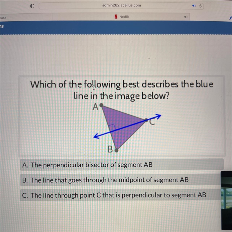 Which of the following best describes the blueline in the image below?A. The perpendicular-example-1