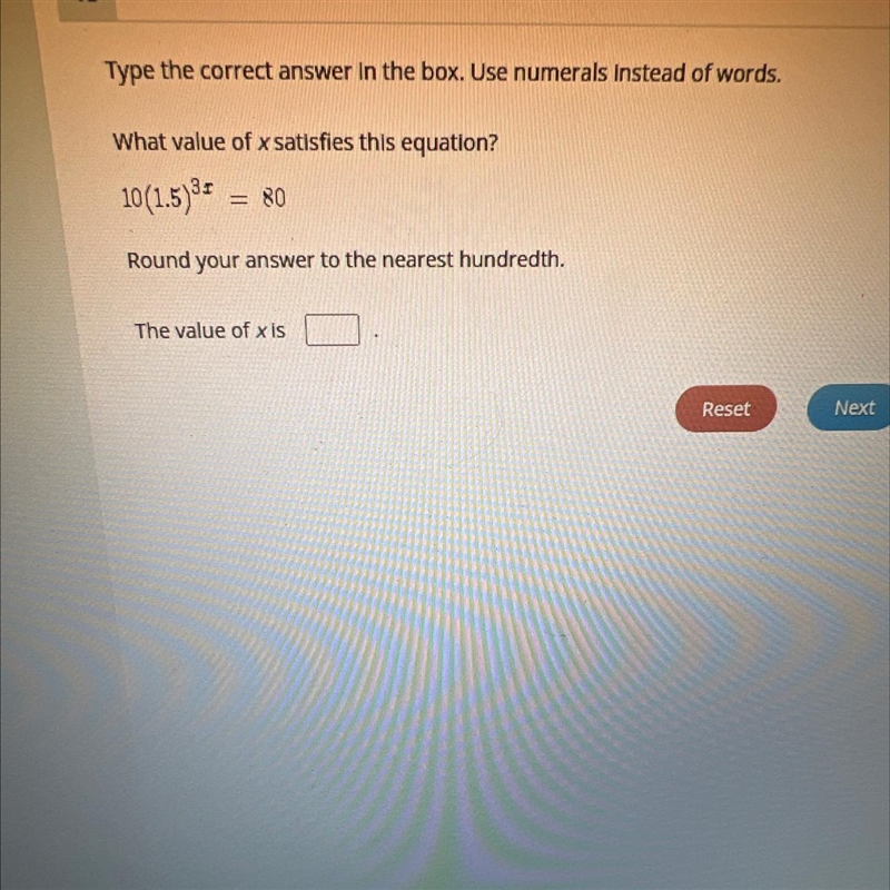 Type the correct answer in the box. Use numerals instead of words.What value of x-example-1