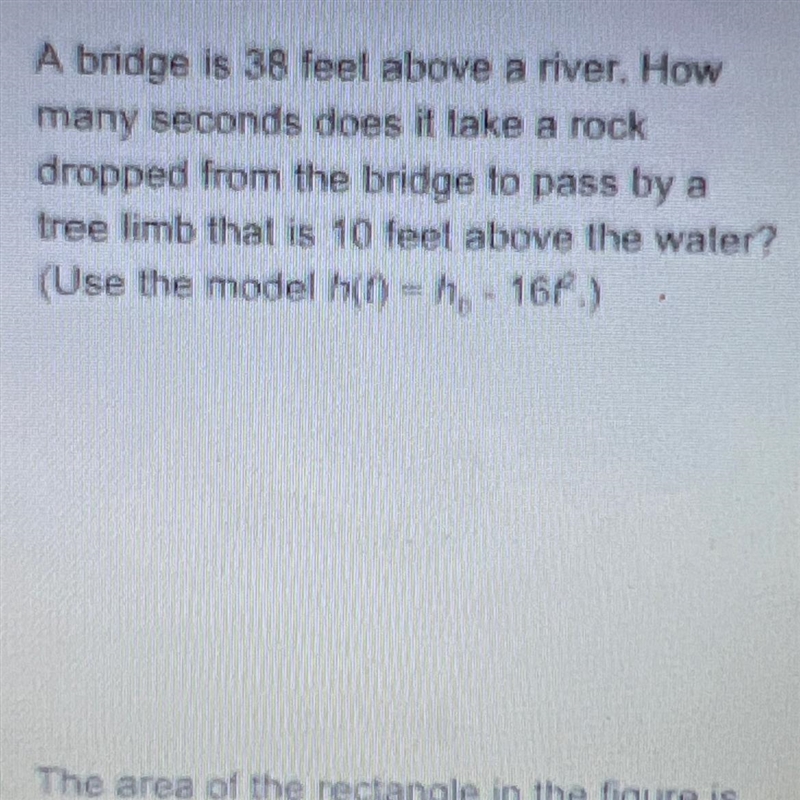 A bridge is 38 feet above a river. How many seconds does it take a rock dropped from-example-1