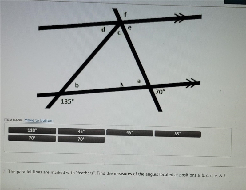 The parallel lines are marked with "feathers". Find the measures of the-example-1