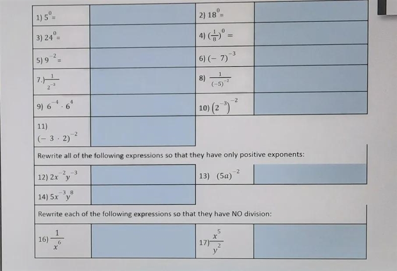 Zero and Negative Exponents / All of the LeftEvaluate each of the following expressions-example-1