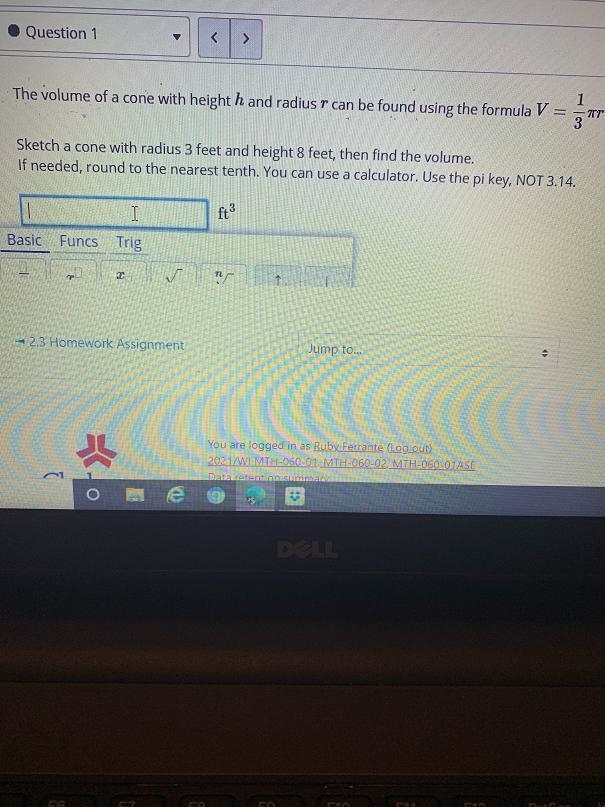 The volume of a cone with height h and radius r can be found using the formula V =Gar-example-1