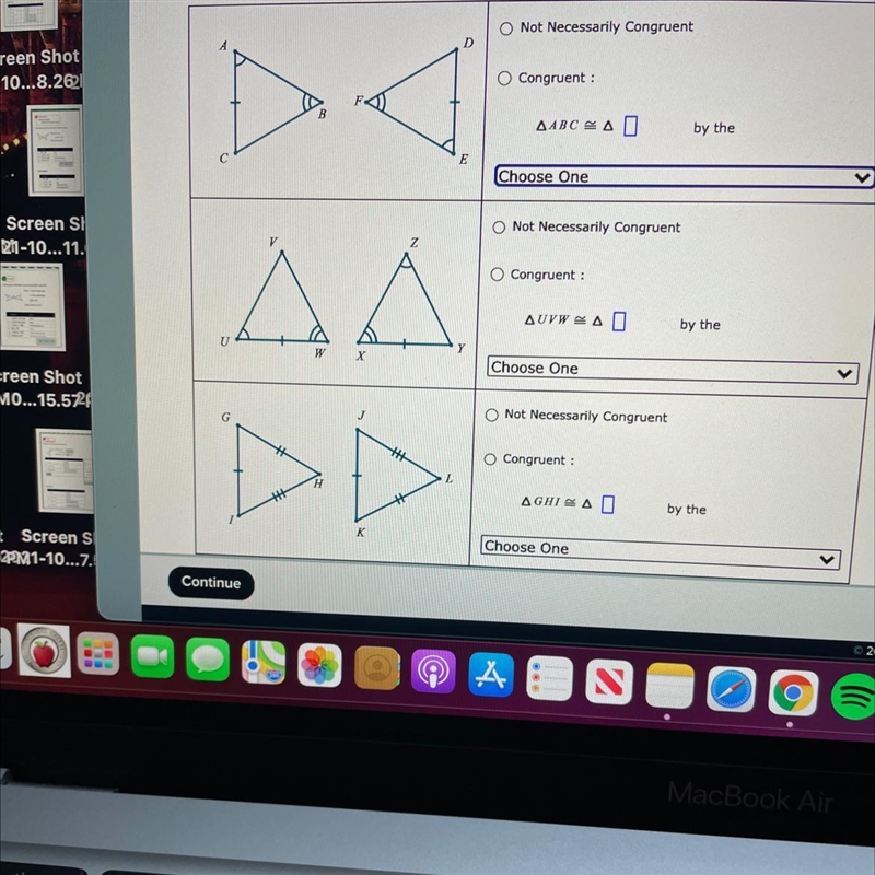 I need help with finding what’s congruent and what is not congruent.-example-1