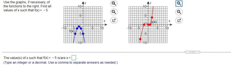 Use the graphs, if necessary, of the functions to the right. Find all values of x-example-2