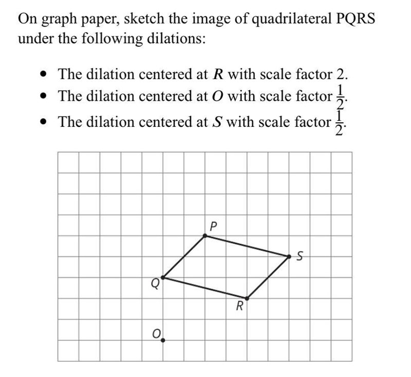 On graph paper, sketch the image of quadrilateral PQRS under the following dilations-example-1